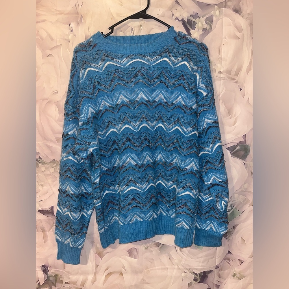 CITY STREETS 90s Vintage Mens Biggie Sweater Blue Coogi Style Large Cosby​​
